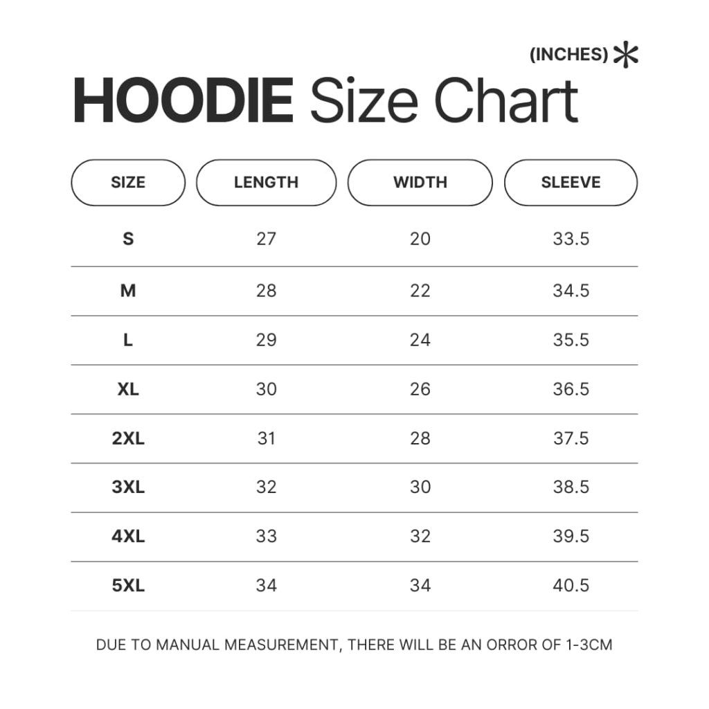 Hoodie Size Chart - Official JJBA