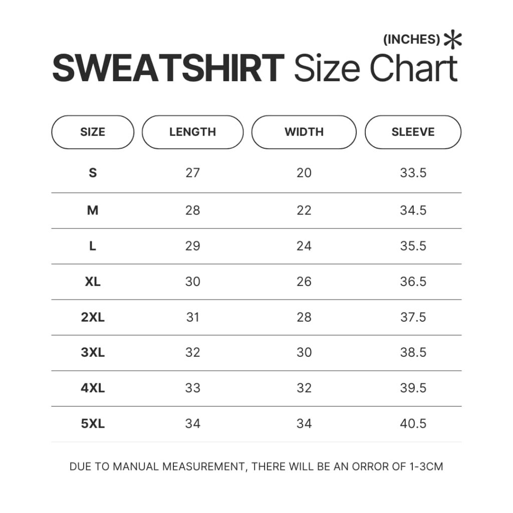 Sweatshirt Size Chart - Official JJBA