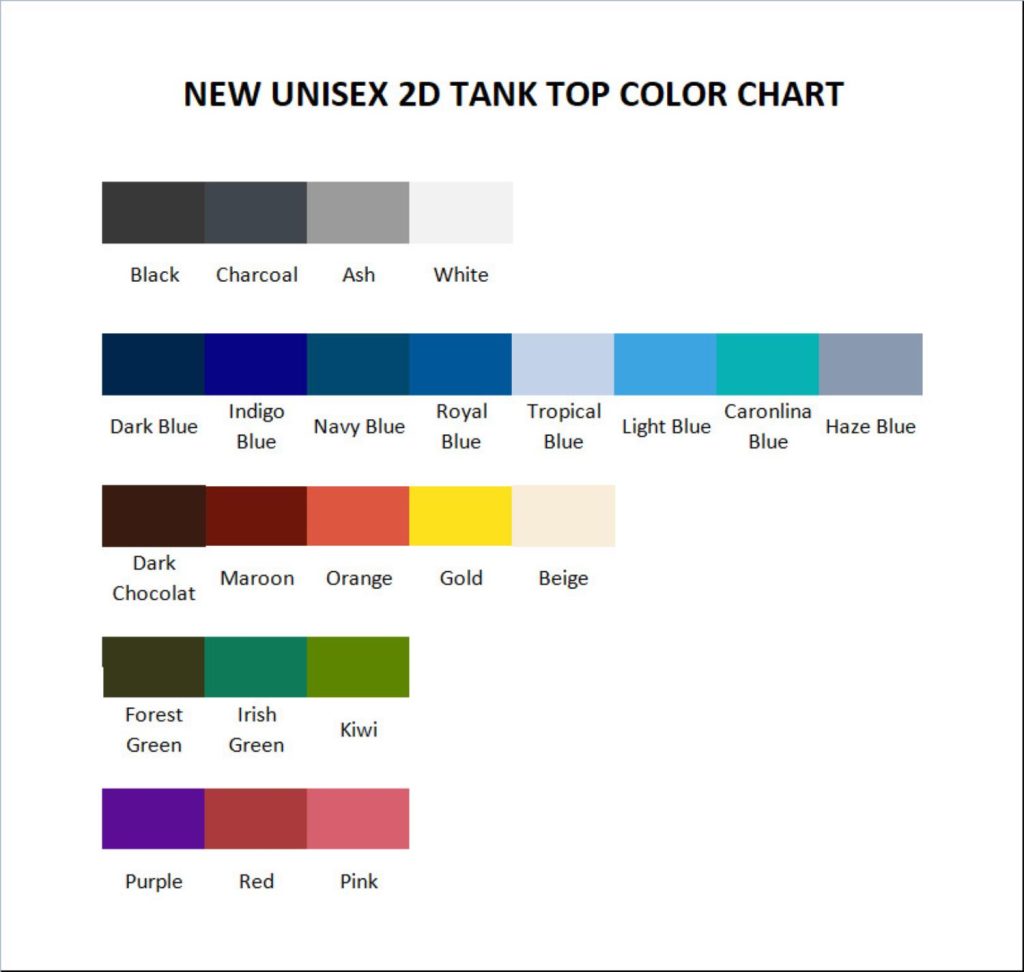 tank top color chart - Official JJBA